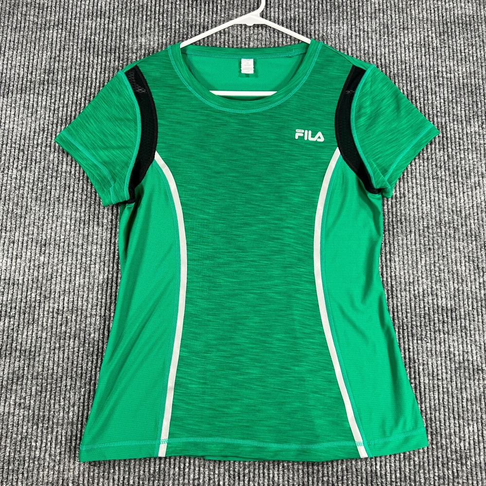 FILA Shirt Womens Medium Green Short Sleeve Crew Active Workout Gym Run Lift
